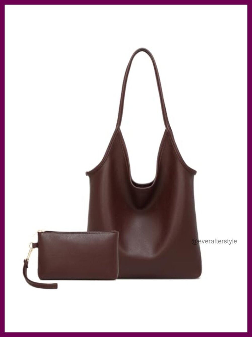 Slouchy Vegan Leather Hobo Shoulder Bag with Cosmetic Pouch